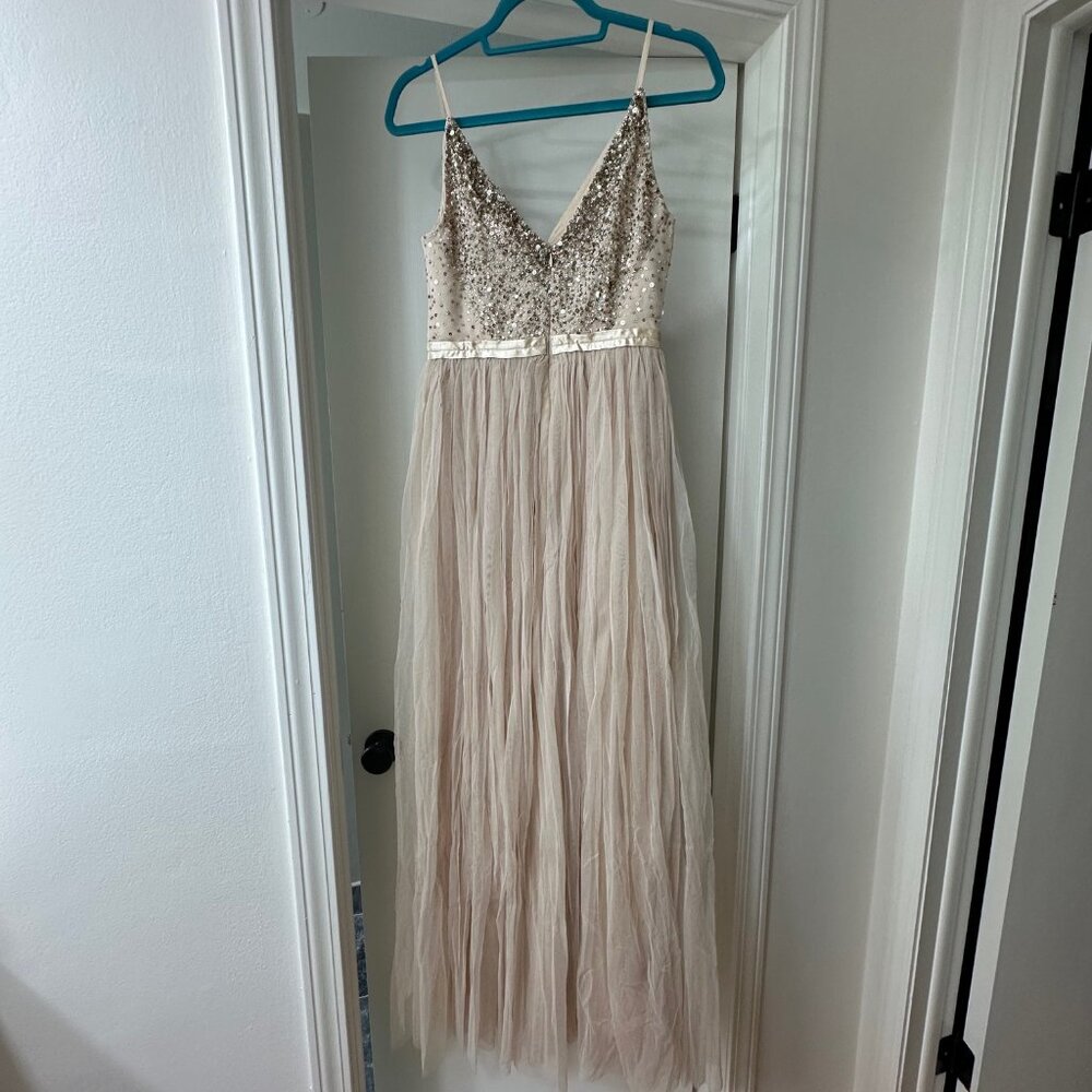 BHLDN Avery Maxi Dress, Oyster Champagne Color, Size 4 - Picture 7 of 11